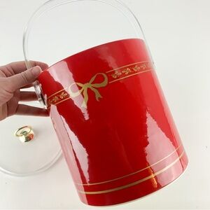 Vintage Holiday Cera Ice Bucket Present Bow Red Barware Christmas Lucite Handle